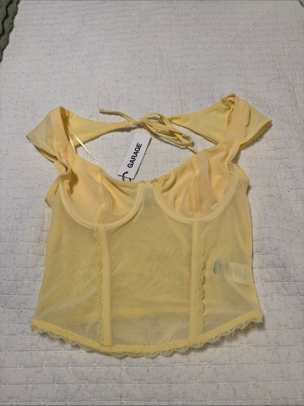 NWT Garage Pale Yellow Sheer Corset Crop Top